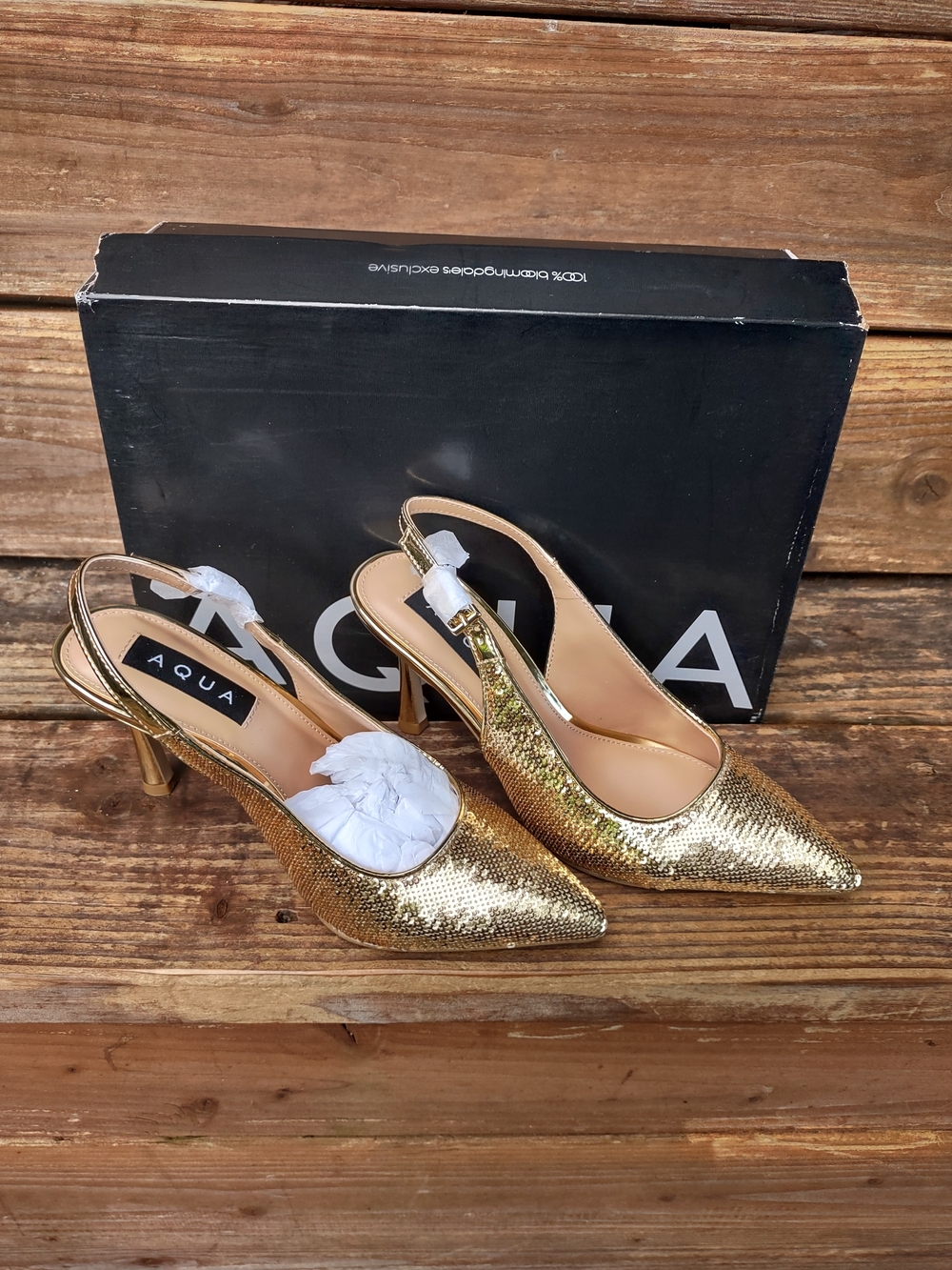 AQUA Gold Sequin Pointed Slingback Heels Size 6 Bloomindales AQ-SIMI